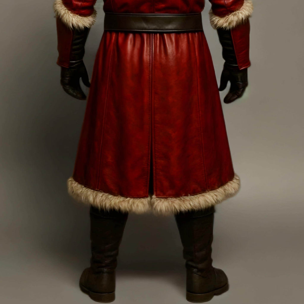 Red Leather Viking Fur Coat Medieval Hooded Armor | Cosplay LARP Knight Renaissance Costume Cloak