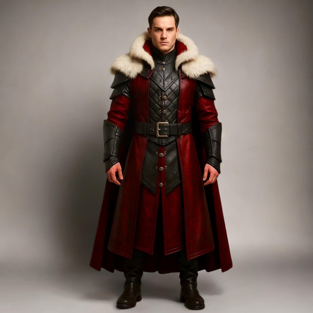 Crimson King Medieval Cloak Leather Gladiator Costume Gothic Santa Cosplay Outfit Christmas LARP