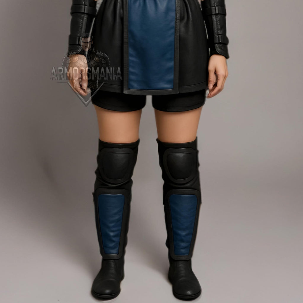 Women's Blue Black Ninja Costume | Mortal-Inspired Leather Cosplay Armor | Halloween Hooded Outfit