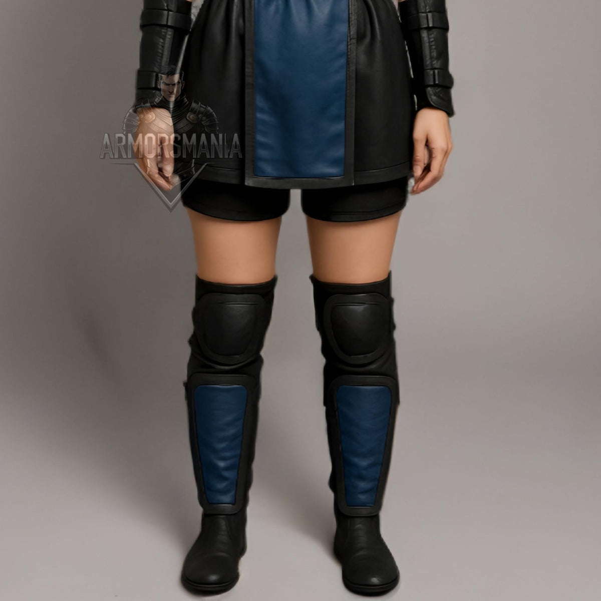 Women's Blue Black Ninja Costume | Mortal-Inspired Leather Cosplay Armor | Halloween Hooded Outfit