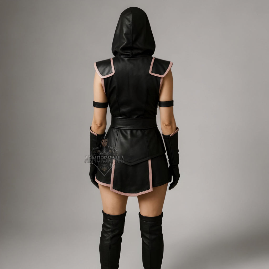 Women's Ninja Warrior Costume | Black Leather Cosplay Outfit | Hooded Assassin Halloween Armour Suit