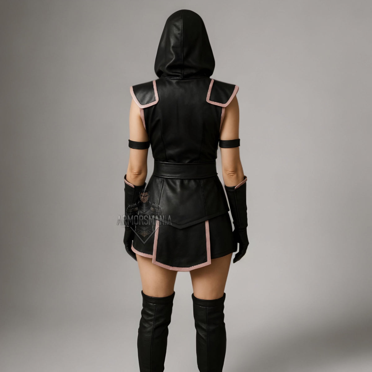 Women's Ninja Warrior Costume | Black Leather Cosplay Outfit | Hooded Assassin Halloween Armour Suit
