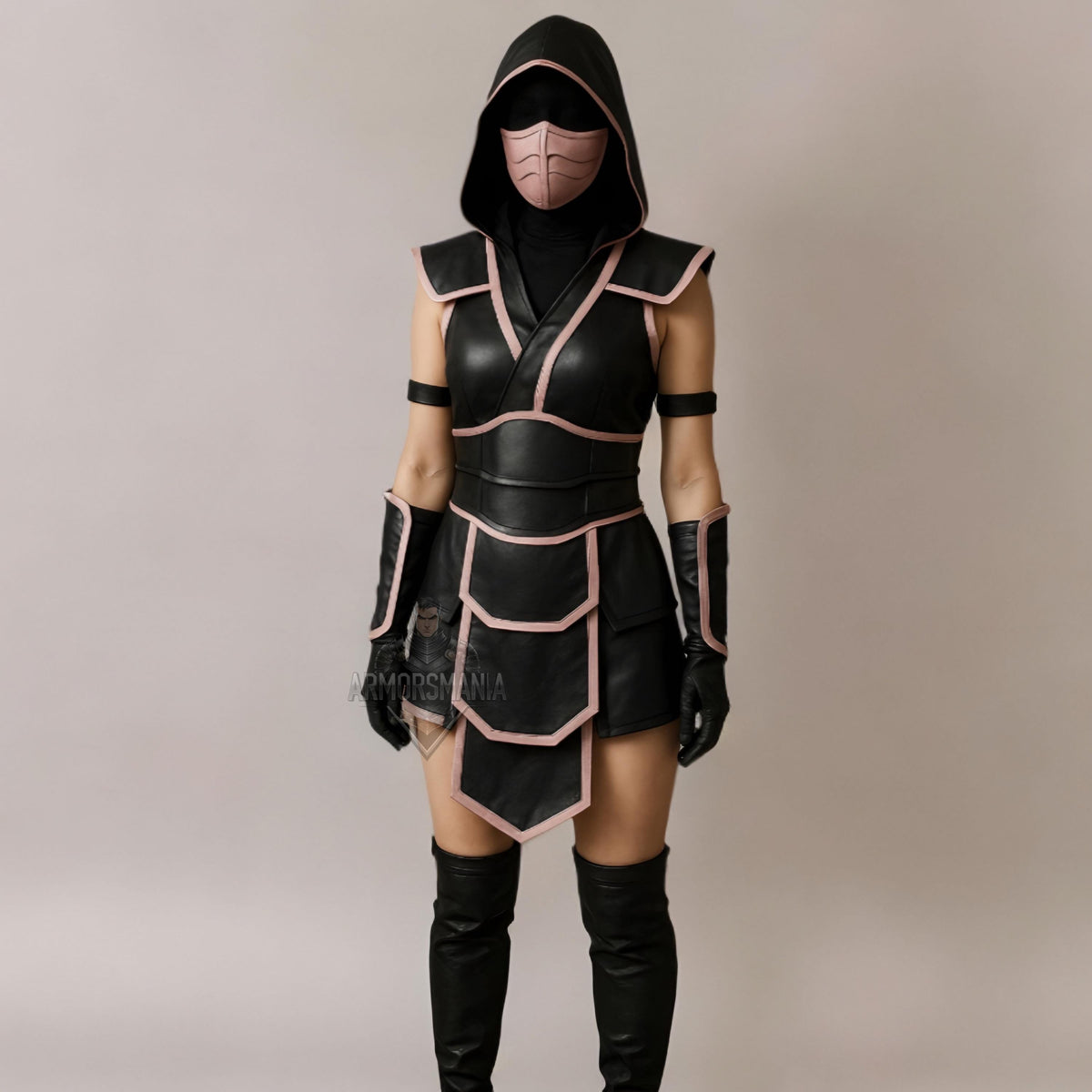 Women's Ninja Warrior Costume | Black Leather Cosplay Outfit | Hooded Assassin Halloween Armour Suit