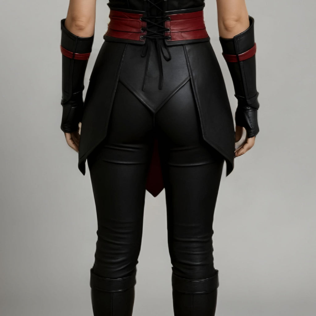 Women’s Ninja Costume | Black & Red Hooded Cosplay Outfit | Mortal-Inspired Halloween Leather Armor