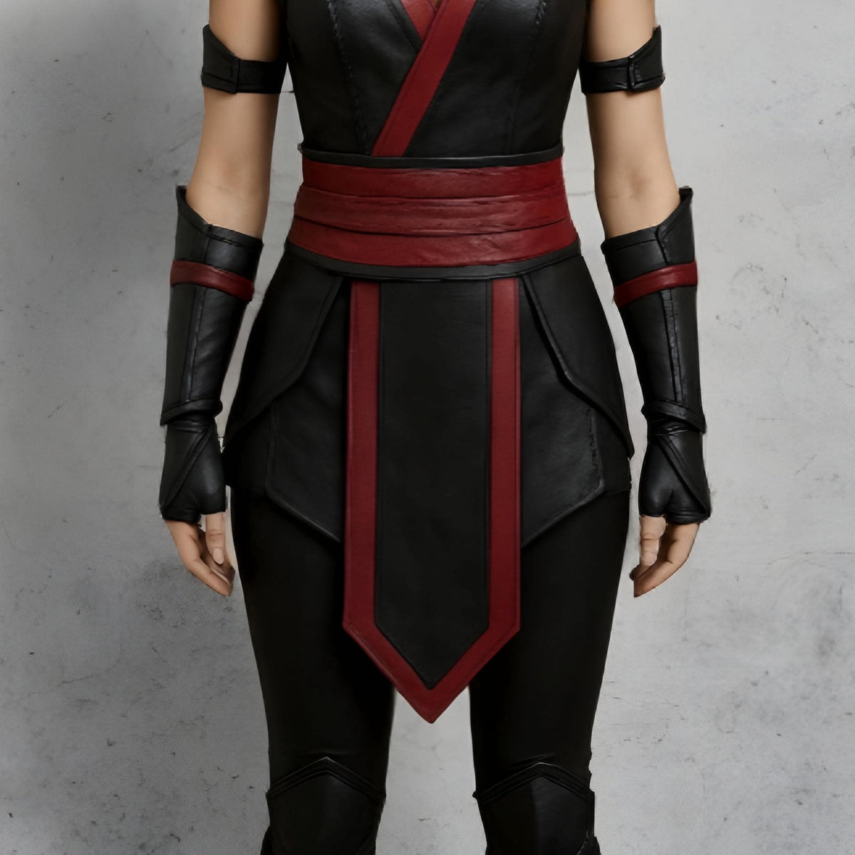 Women’s Ninja Costume | Black & Red Hooded Cosplay Outfit | Mortal-Inspired Halloween Leather Armor