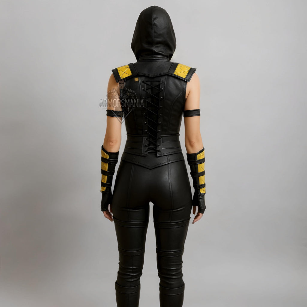 Mortal Kombat Womens Ninja Armor Costume | Female Warrior Cosplay Outfit | Halloween Leather Armour