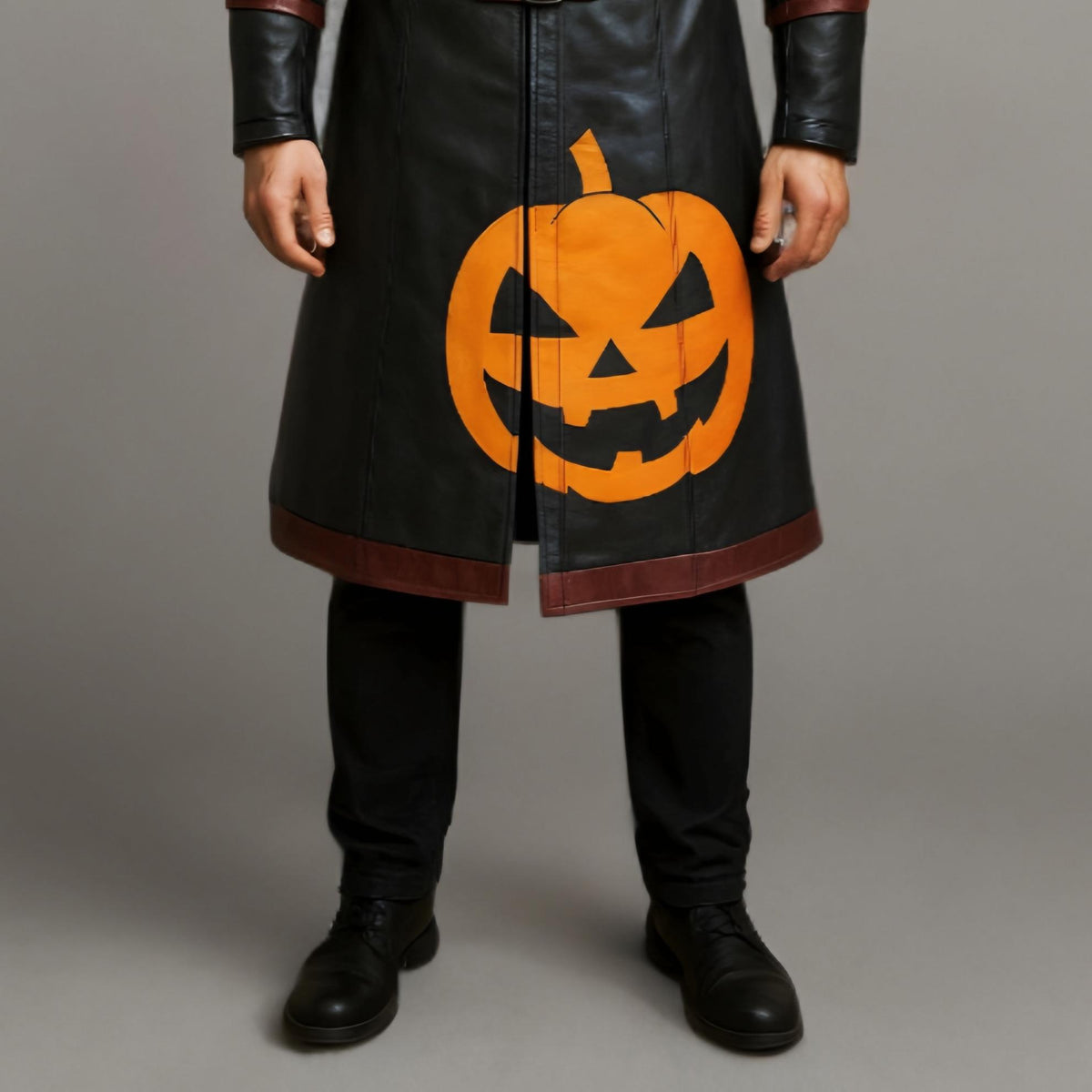 Halloween Pumpkin Leather Trench Coat | Gothic Medieval Armor Costume | Steampunk Cosplay Jacket