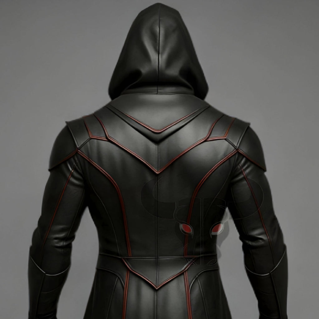 Cyberpunk Assassin genuine leather hooded long coat | cosplay armor | gothic trench | mens biker jacket