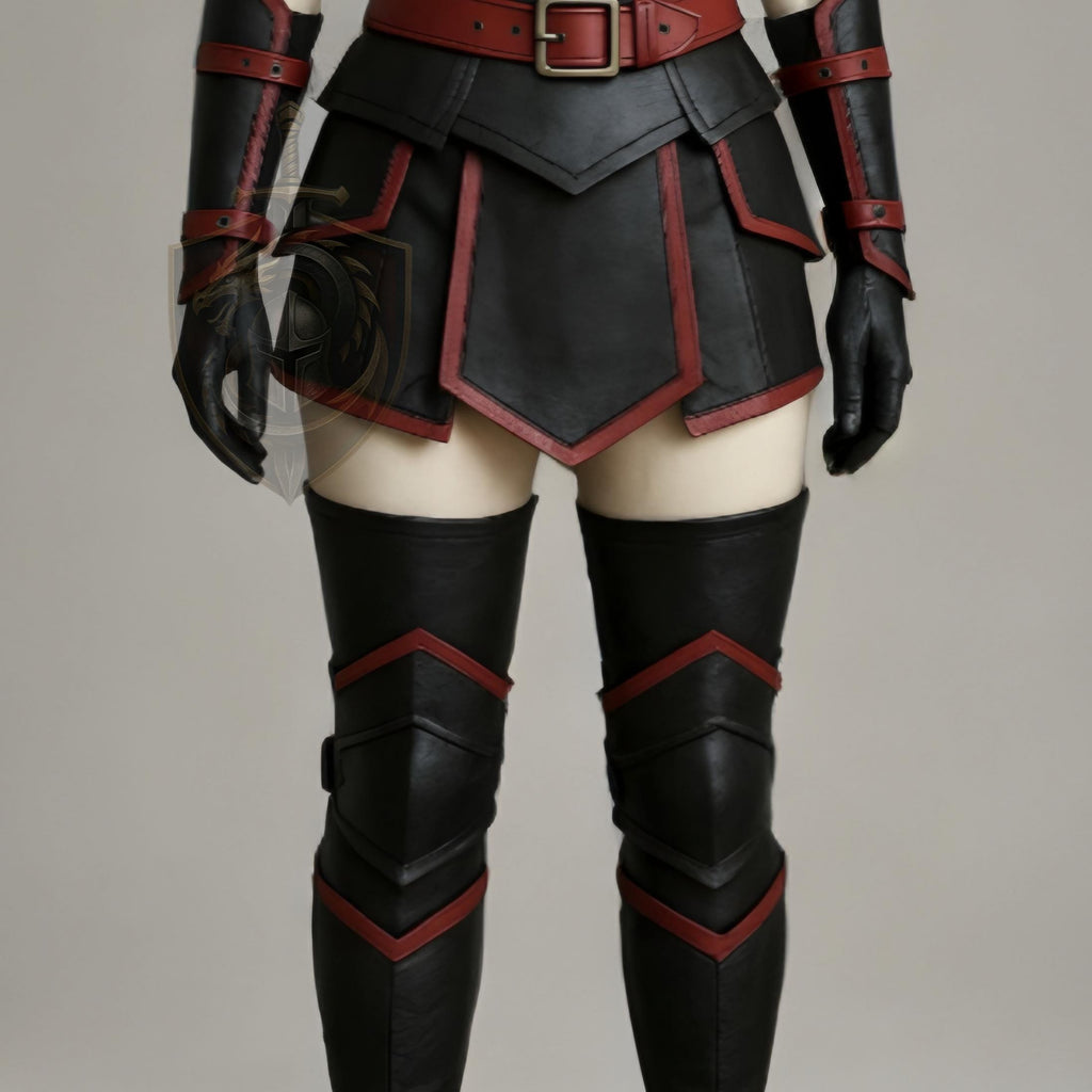 Women's Leather Armor Set | Female Warrior Gladiator Costume | Black Red Cosplay LARP Outfit