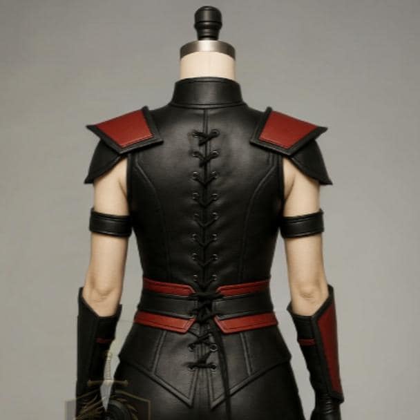 Girls Mortal Kombat Leather Costume | Red Black Hooded Cosplay Armor Outfit | Women’s Halloween