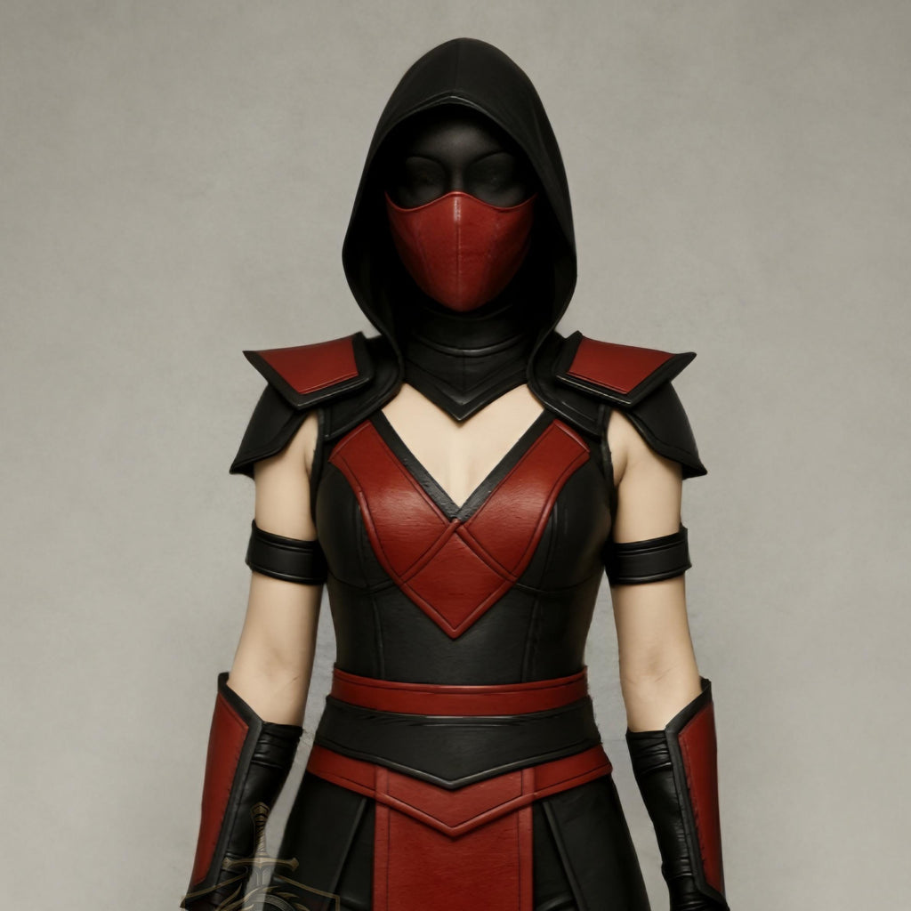 Girls Mortal Kombat Leather Costume | Red Black Hooded Cosplay Armor Outfit | Women’s Halloween