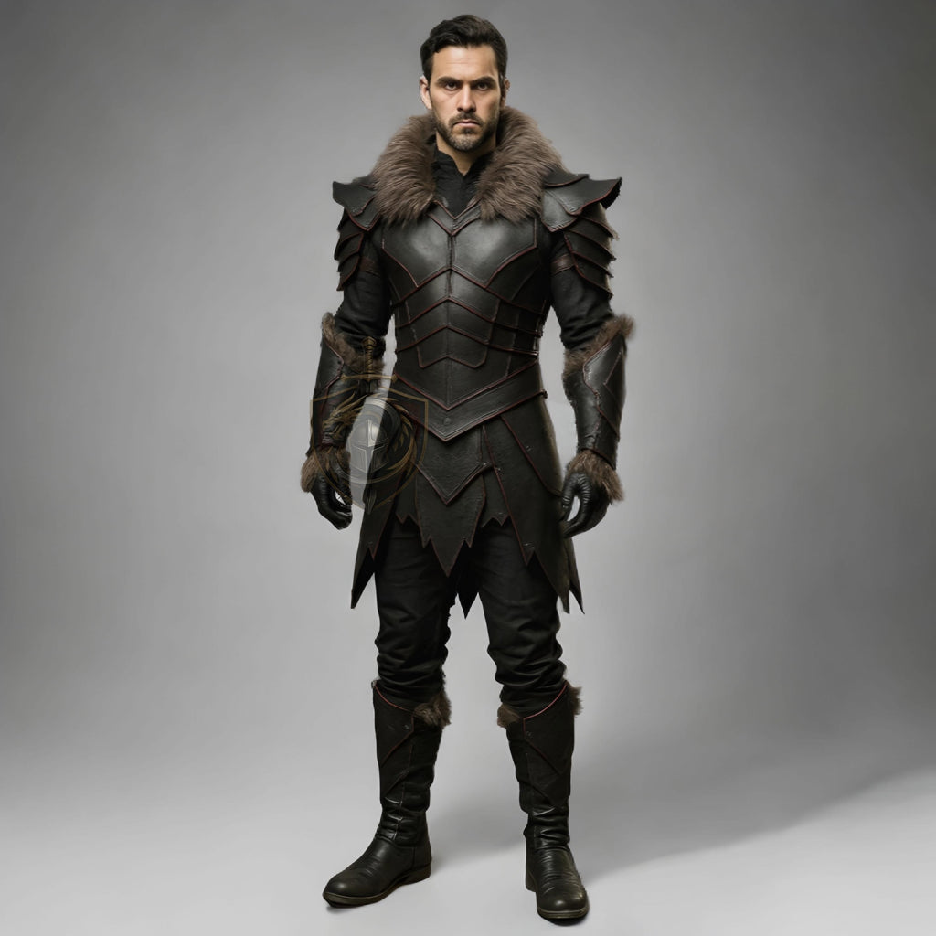 Medieval Leather Armor with Fur Trim | Viking Knight Cosplay Costume | LARP Warrior Outfit