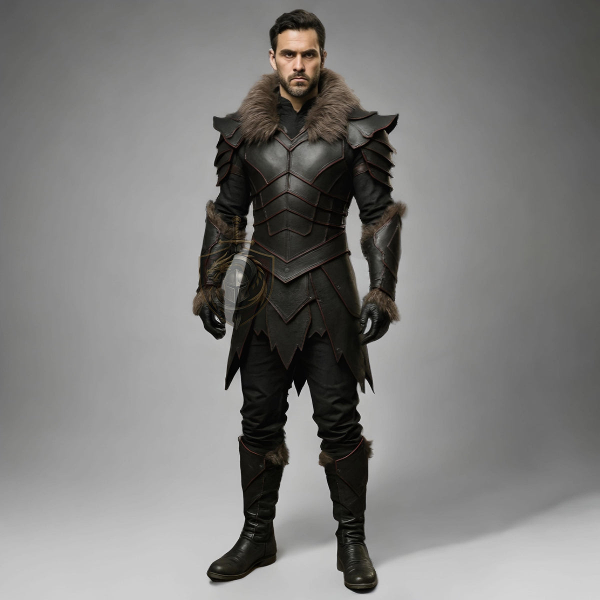 Medieval Leather Armor with Fur Trim | Viking Knight Cosplay Costume | LARP Warrior Outfit