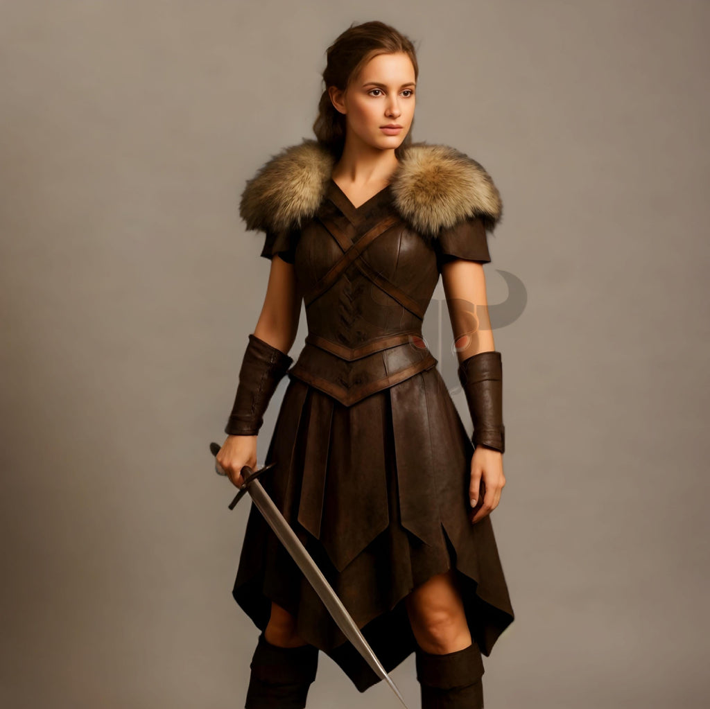 Viking Shieldmaiden Leather Armor Dress Gladiator Kilt Gothic Cosplay Costume LARP Barbarian Outfit