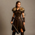 Viking Shieldmaiden Leather Armor Dress Gladiator Kilt Gothic Cosplay Costume LARP Barbarian Outfit