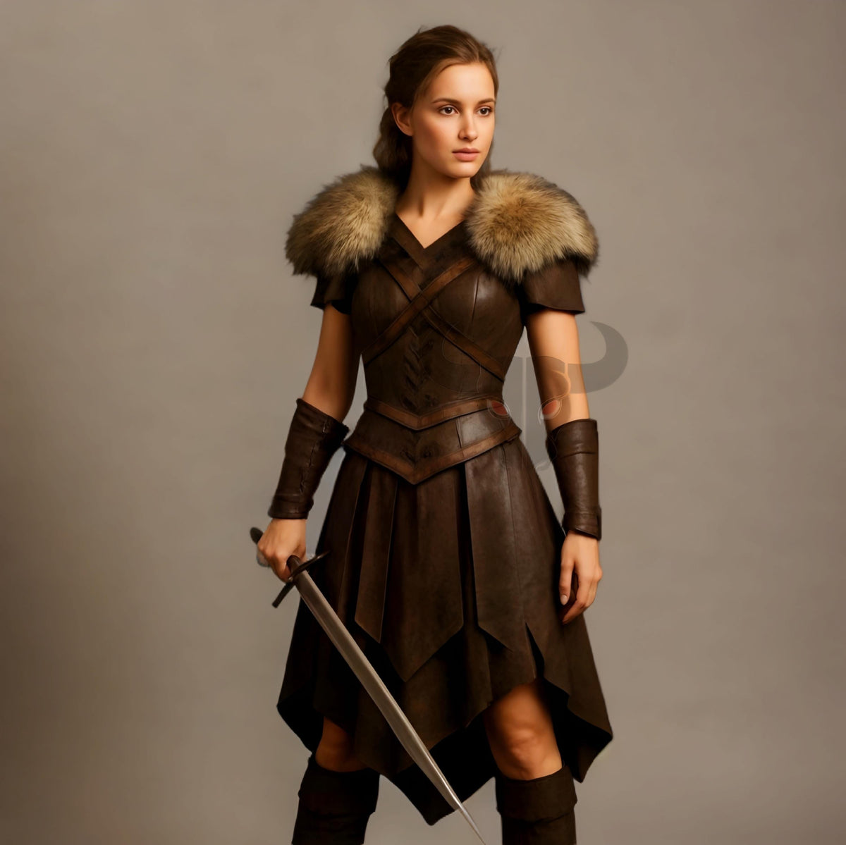 Viking Shieldmaiden Leather Armor Dress Gladiator Kilt Gothic Cosplay Costume LARP Barbarian Outfit