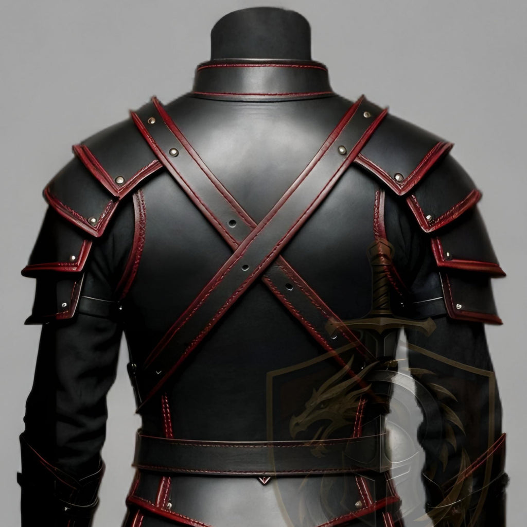 Dark Knight Black Red Leather Armor | Gothic Medieval Cosplay Costume | LARP Warrior Gear