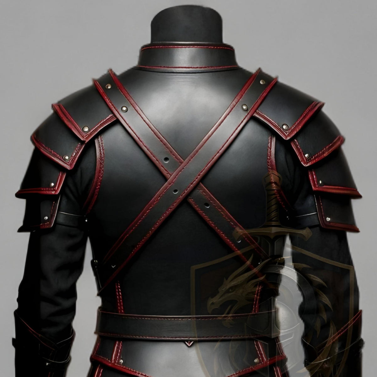 Dark Knight Black Red Leather Armor | Gothic Medieval Cosplay Costume | LARP Warrior Gear