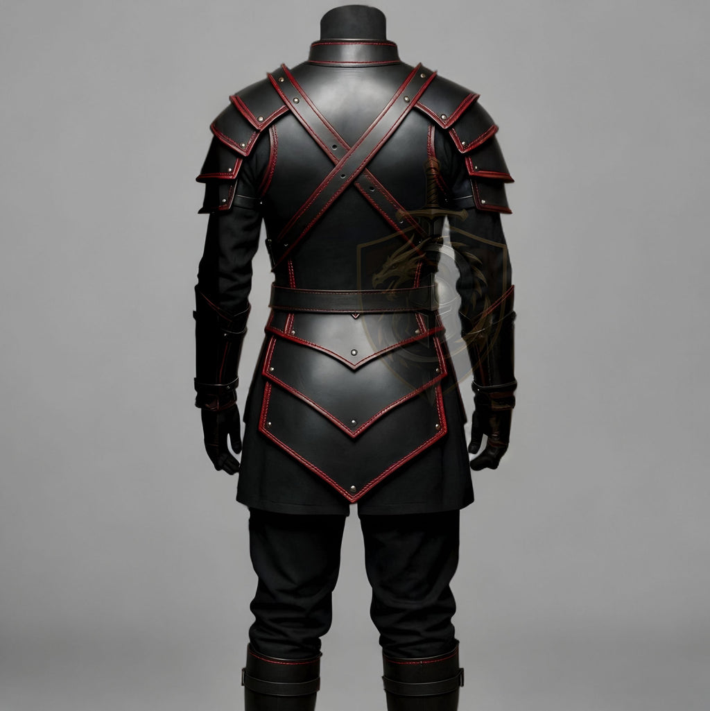 Dark Knight Black Red Leather Armor | Gothic Medieval Cosplay Costume | LARP Warrior Gear