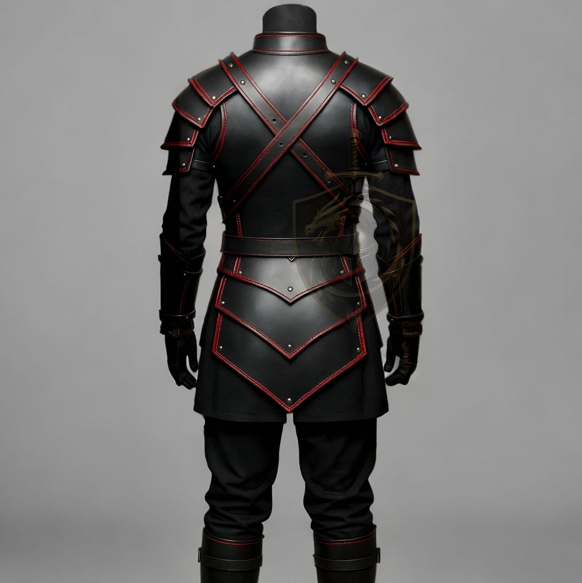 Dark Knight Black Red Leather Armor | Gothic Medieval Cosplay Costume | LARP Warrior Gear