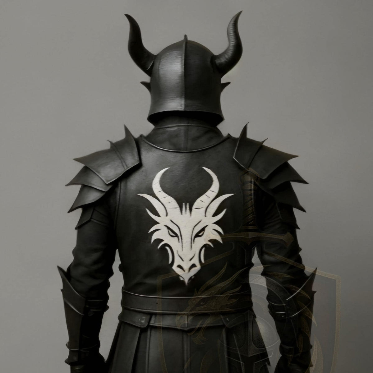 Medieval Black Knight Armor Dragon Crest | Fantasy Cosplay LARP Battle Suit Halloween Costume