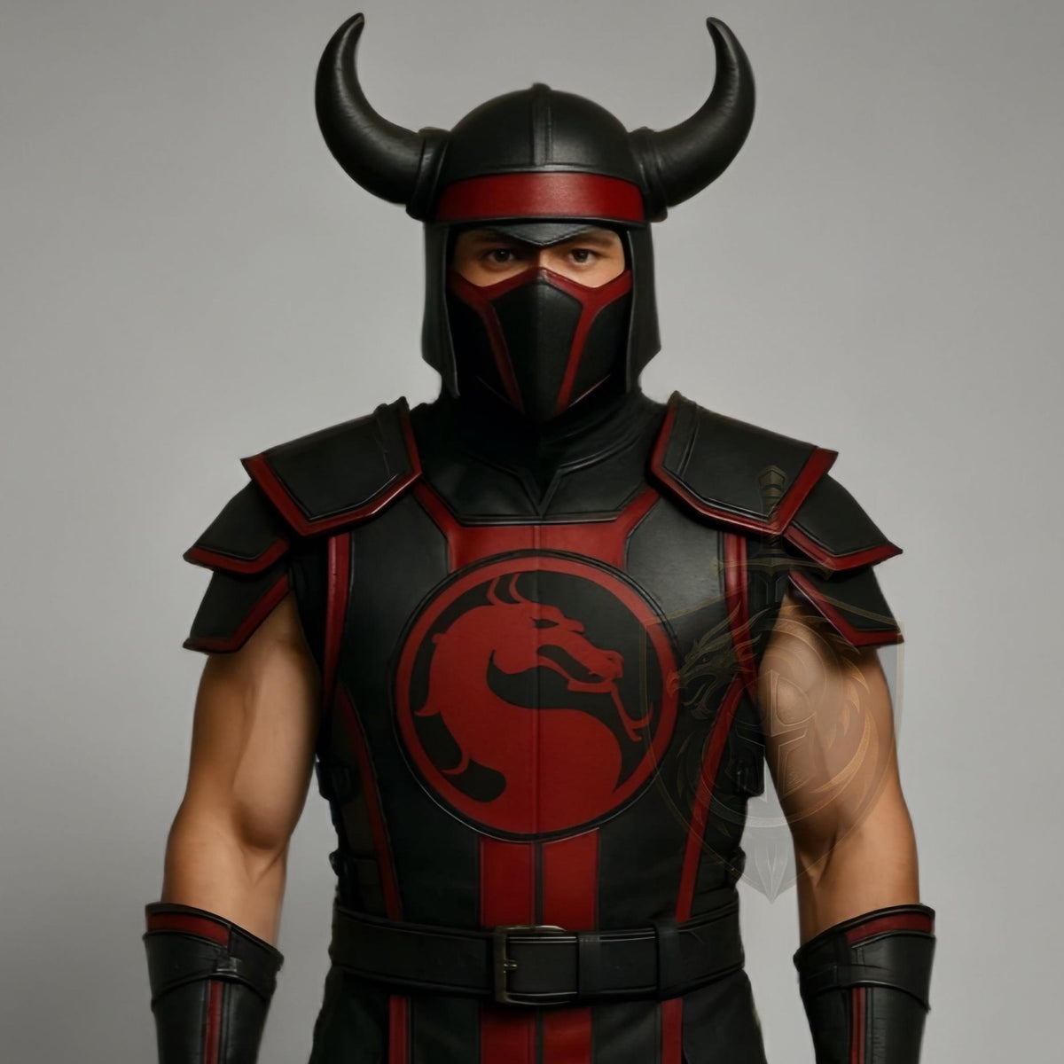 Mortal Kombat Inspired Ninja Warrior Leather Armor | Black Red Dragon Emblem Cosplay Halloween Costume