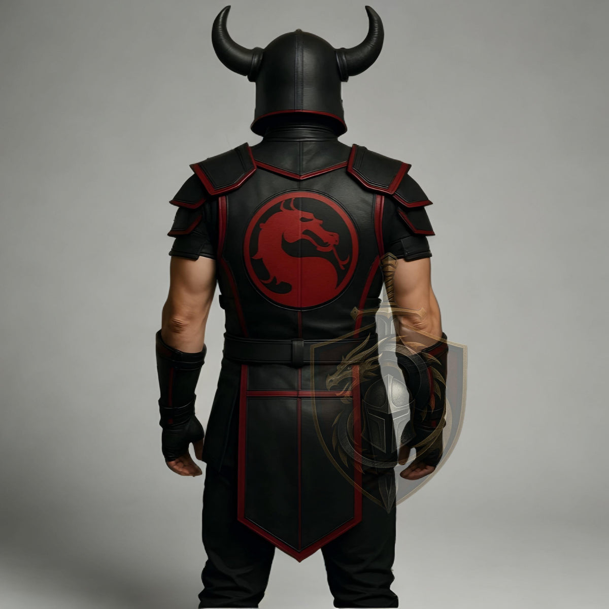 Mortal Kombat Inspired Ninja Warrior Leather Armor | Black Red Dragon Emblem Cosplay Halloween Costume