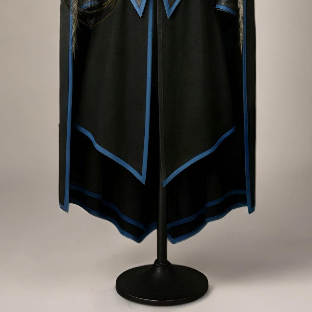 Medieval Black Leather Cloak with Fur Trim | Viking Warrior Cosplay Armor Cape LARP
