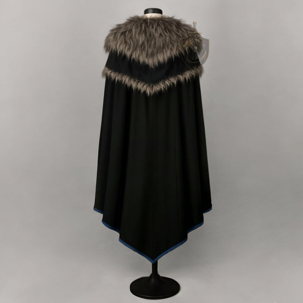 Medieval Black Leather Cloak with Fur Trim | Viking Warrior Cosplay Armor Cape LARP