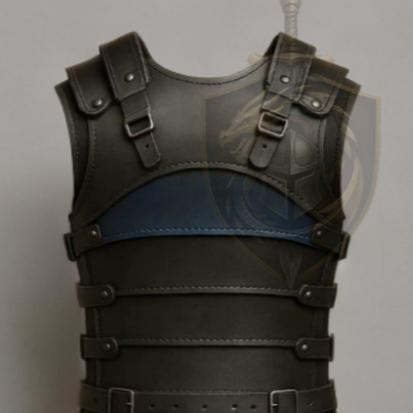 Black Blue Viking Leather Armor with Vegvisir Norse Compass | Medieval LARP Cosplay Costume