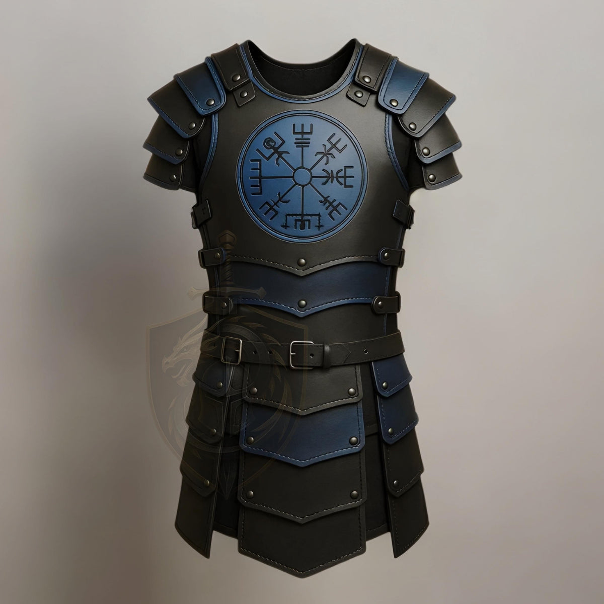 Black Blue Viking Leather Armor with Vegvisir Norse Compass | Medieval LARP Cosplay Costume