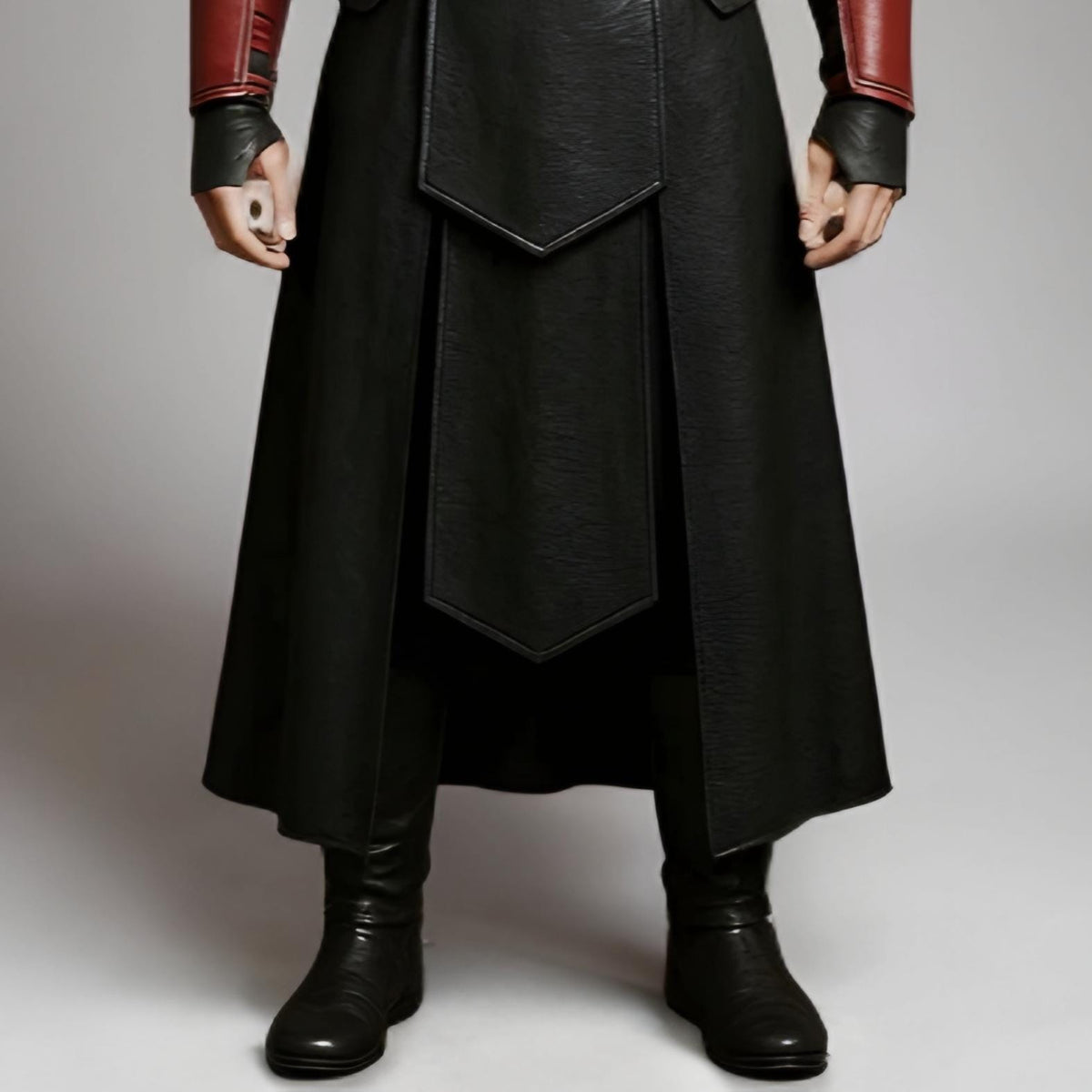 Assassin Cosplay Leather Costume | Ninja Warrior Outfit | Medieval LARP Armor Black Red Robe
