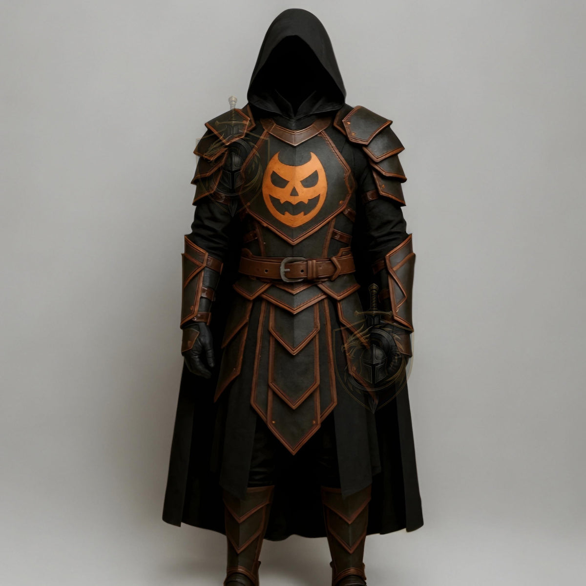 Men’s Pumpkin Knight Costume | Halloween Armor Cosplay | Gothic Medieval LARP Leather Warrior Outfit