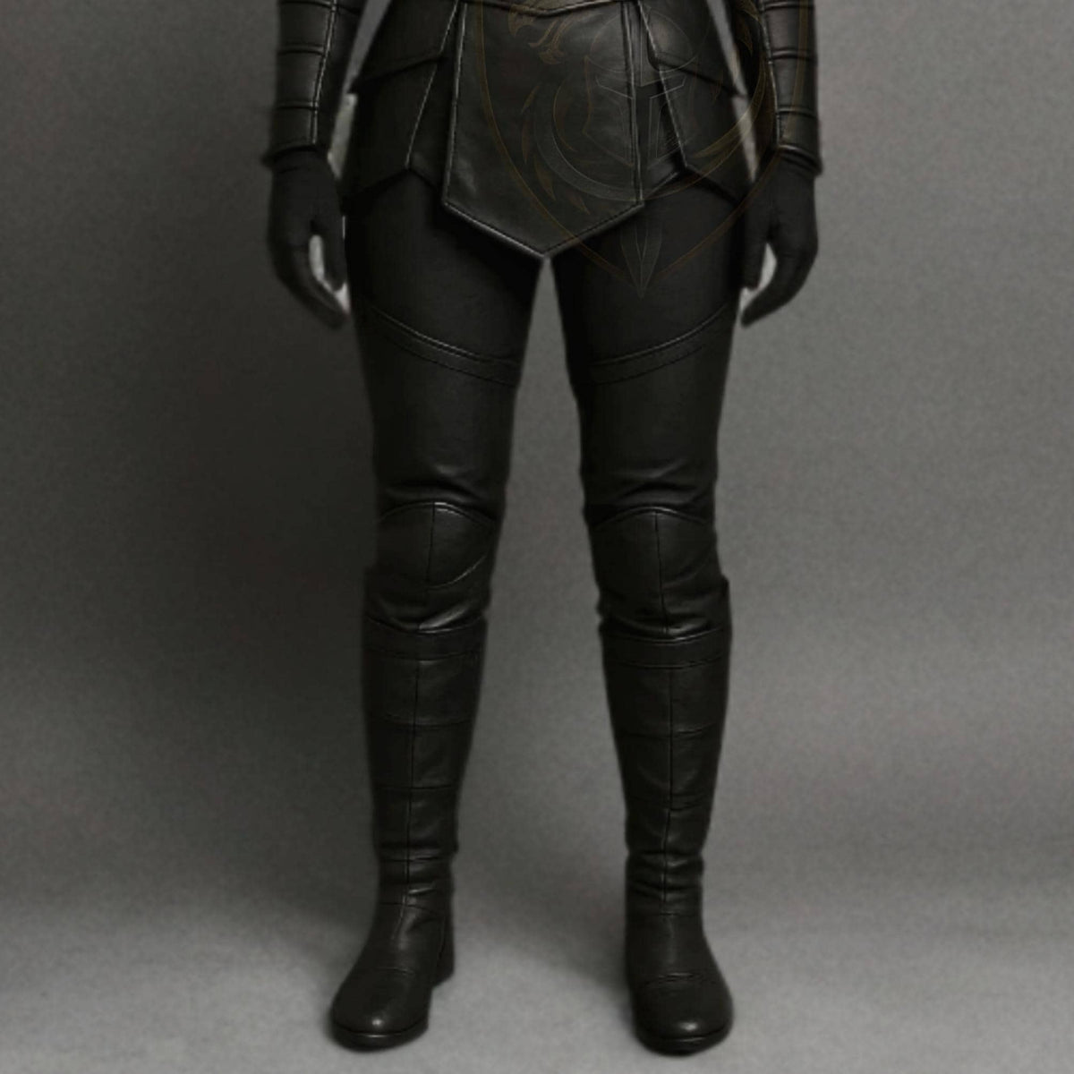 Women's Black Ninja Assassin Leather Cosplay Costume Hooded Samurai Armor Outfit with Shuriken Emblem