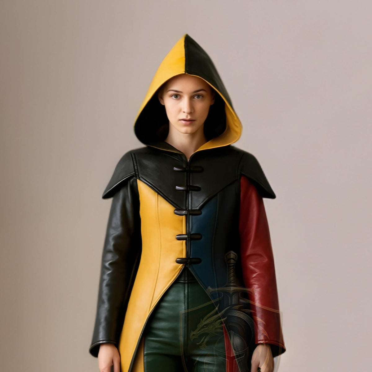 Color Block Leather Halloween Costume | Hooded Jacket & Flared Pants Cosplay Set | Handmade