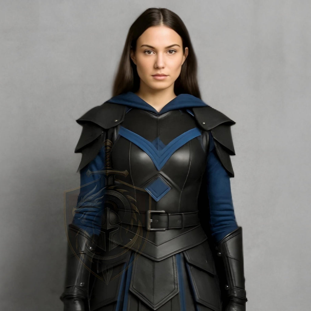 Women’s Blue Leather Armor Cloak | Medieval Knight Cosplay Costume | Gothic Fantasy Warrior Outfit