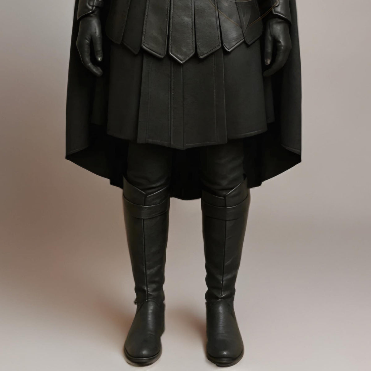 Medieval Knight Cloak Hooded Black Cape Leather Armor White Eagle Crest LARP Cosplay Costume