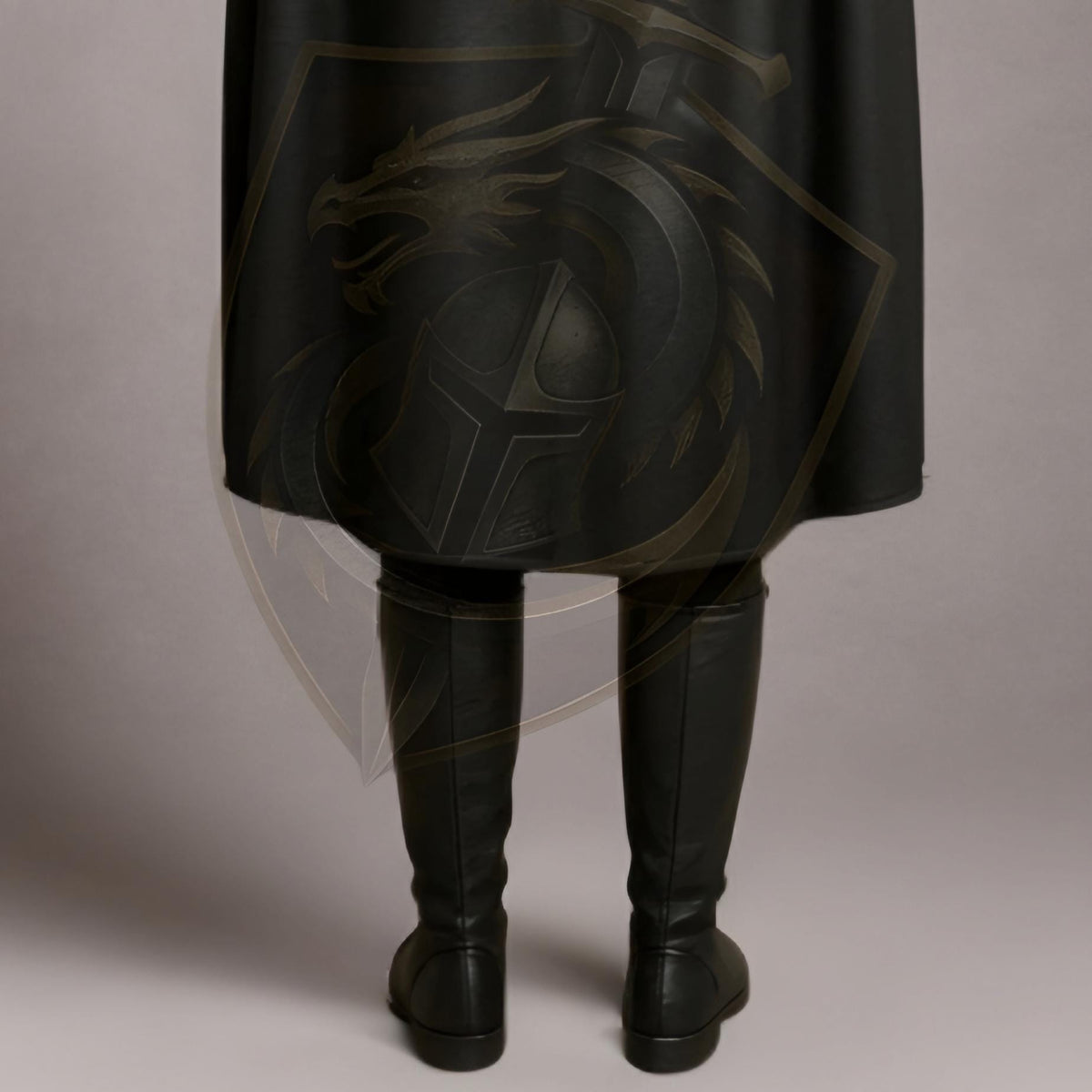 Medieval Knight Cloak Hooded Black Cape Leather Armor White Eagle Crest LARP Cosplay Costume
