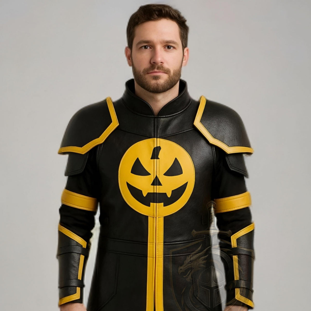 Men’s Knight Leather Armor Coat | Halloween Pumpkin Cosplay Jacket | Gothic Medieval Steampunk Trench
