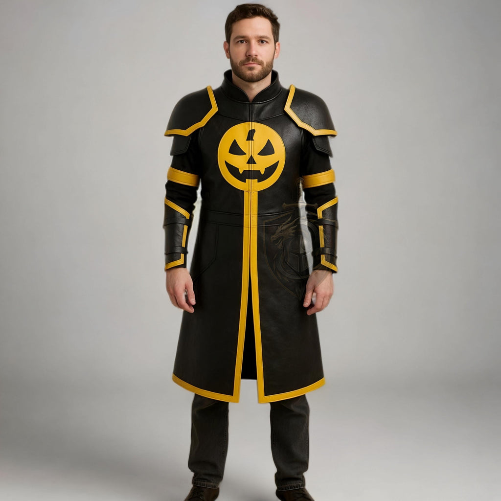 Men’s Knight Leather Armor Coat | Halloween Pumpkin Cosplay Jacket | Gothic Medieval Steampunk Trench