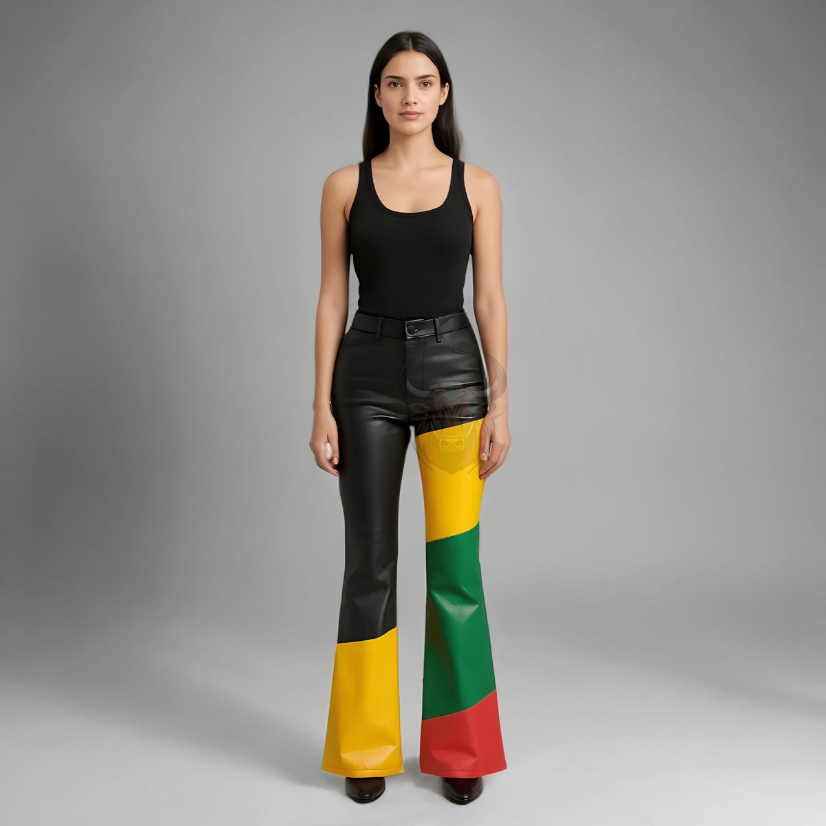 Women's Genuine Leather Halloween Flare Pants | 70s Bell Bottom High Waist Festival Trousers
