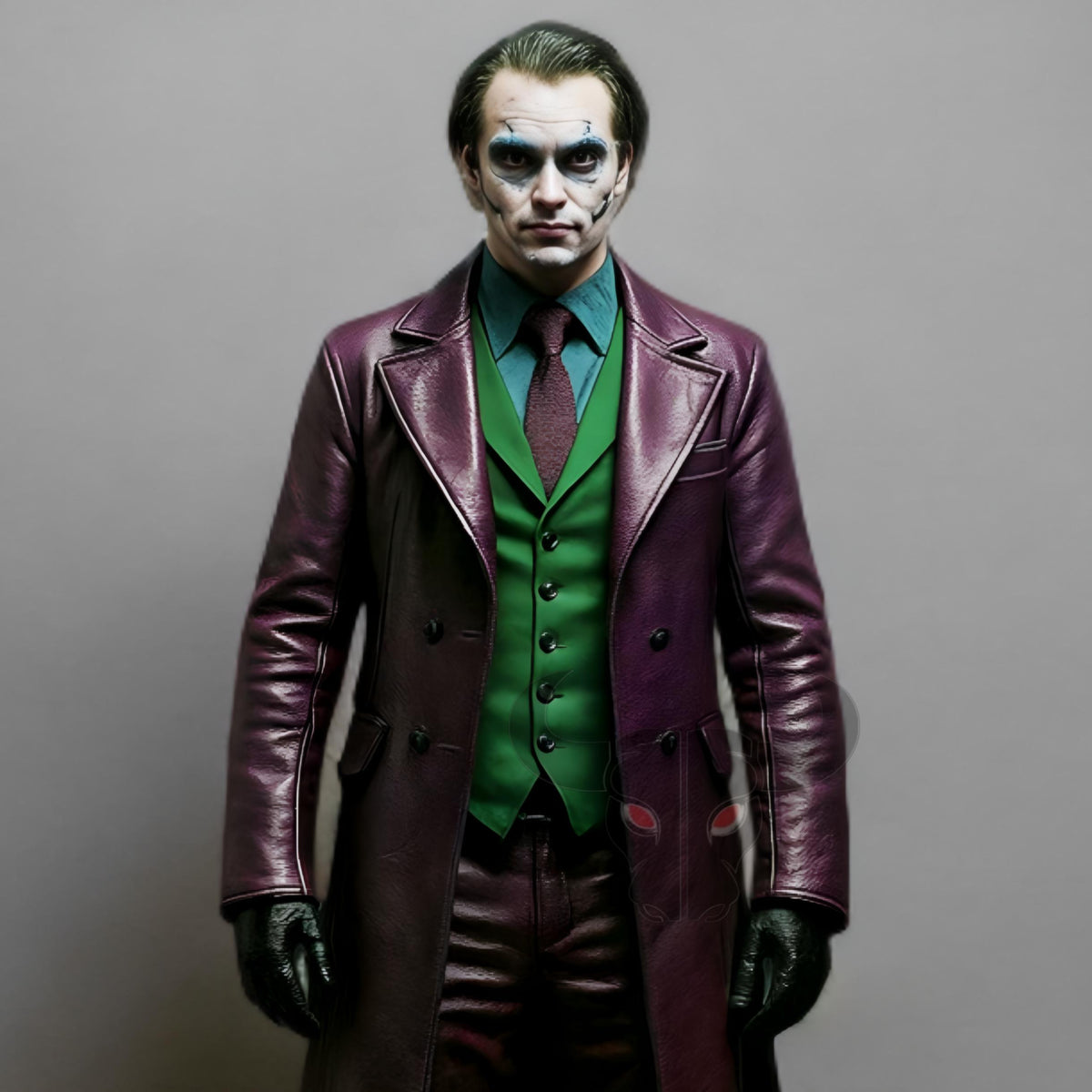 Joker Cosplay Costume Purple Leather Coat Green Vest Villain Halloween Outfit Comic Con
