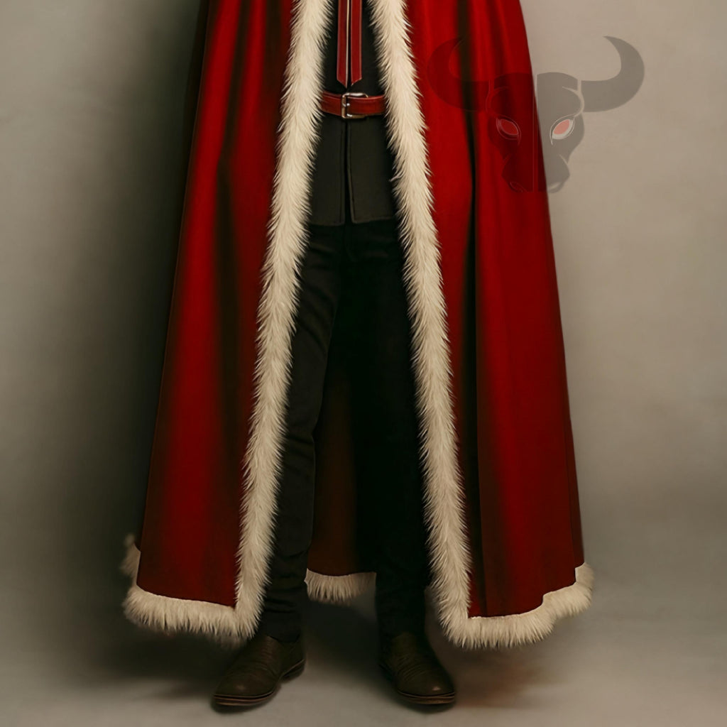 Gothic Witch Leather Cloak Flame Hooded Cape Medieval Renaissance Cosplay Santa Christmas Robe