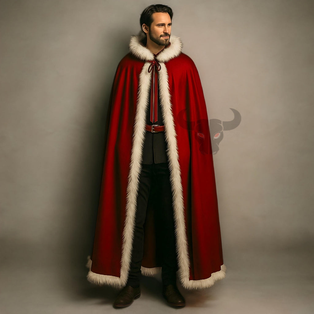 Gothic Witch Leather Cloak Flame Hooded Cape Medieval Renaissance Cosplay Santa Christmas Robe