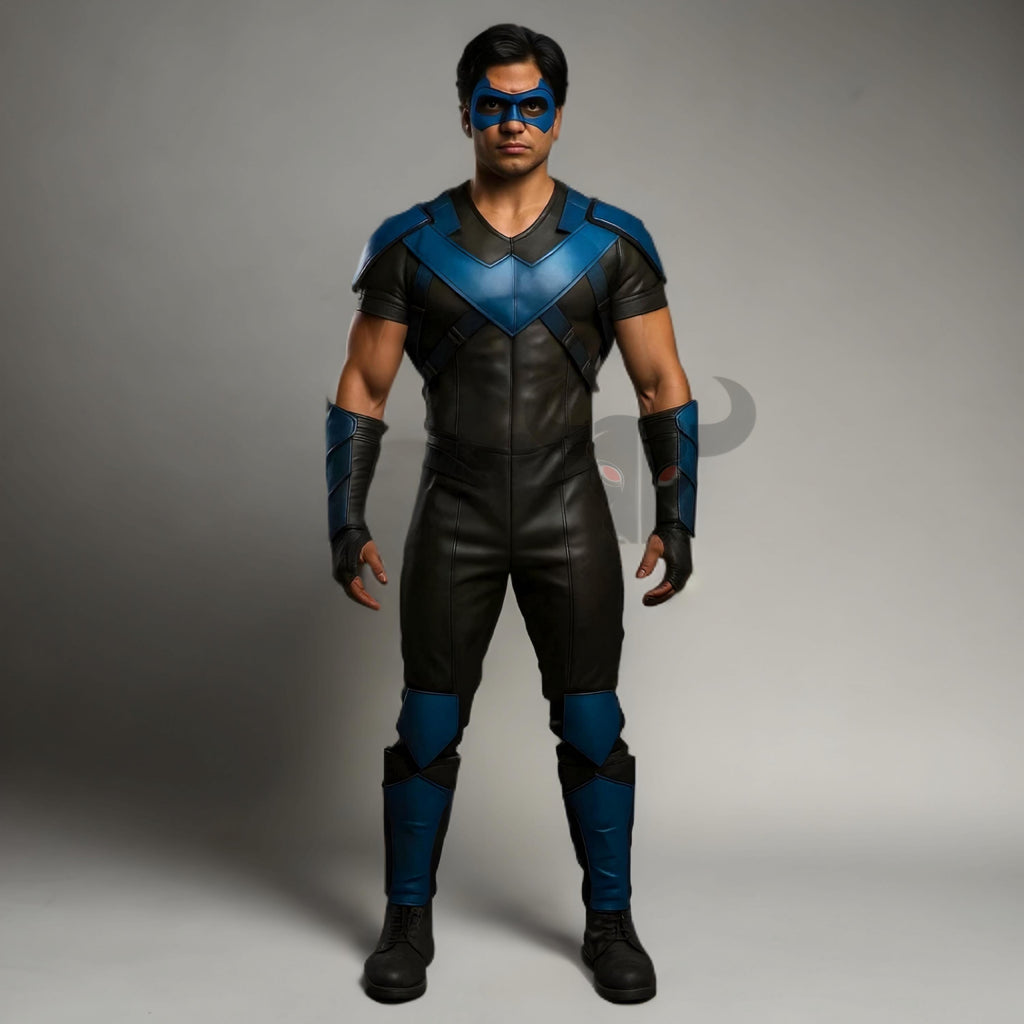 Handmade Nightwing Cosplay Costume Leather Suit | Gladiator Kilt Gothic Santa Outfit Halloween LARP