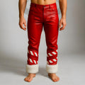 Santa Claus Leather Pants Red Shearling Trim Trousers Christmas Cosplay Outfit Genuine Leatherwear