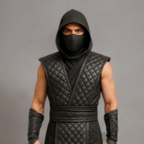 Genuine Leather Ninja Costume  | Quilted Vest | Hooded Assassin Outfit | Samurai Cosplay Suit