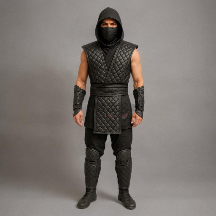 Genuine Leather Ninja Costume  | Quilted Vest | Hooded Assassin Outfit | Samurai Cosplay Suit