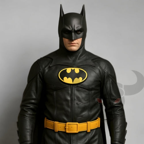 1989 Superhero Costume | Tim Burton Inspired Dark Knight Cosplay Suit | Deluxe Black Leather Outfit