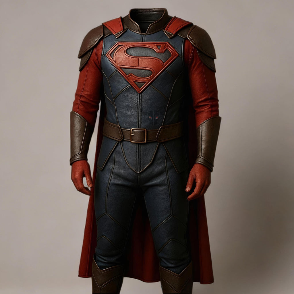 Superhero Cosplay Costume Man of Steel Leather Armor Outfit with Cape for Men